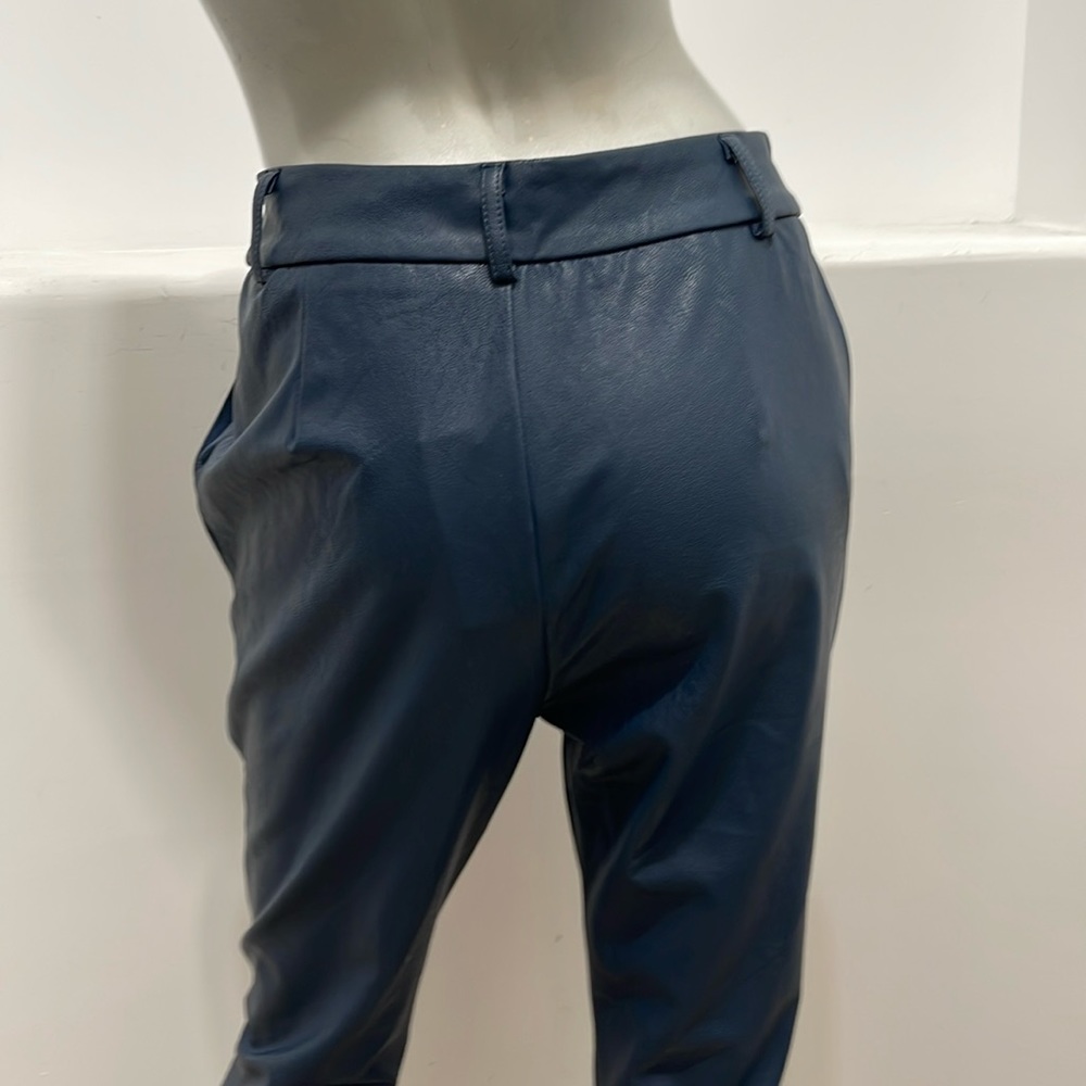 Fashion Nova Ericka Faux Leather Pants Blue Ankle Style Size L NWT - Picture 5 of 12